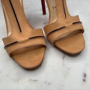 Christian Louboutin In My City Leather T-Strap Neutral Sandal Heels 37.5